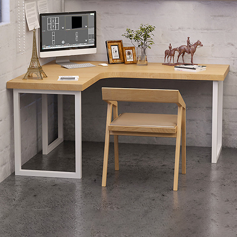 Industrial L-Shape Writing Desk Natural Office Desk with Metal Legs