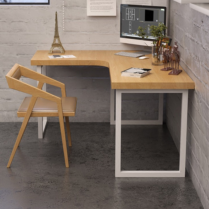 Industrial L-Shape Writing Desk Natural Office Desk with Metal Legs