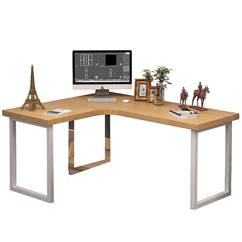 Industrial L-Shape Writing Desk Natural Office Desk with Metal Legs