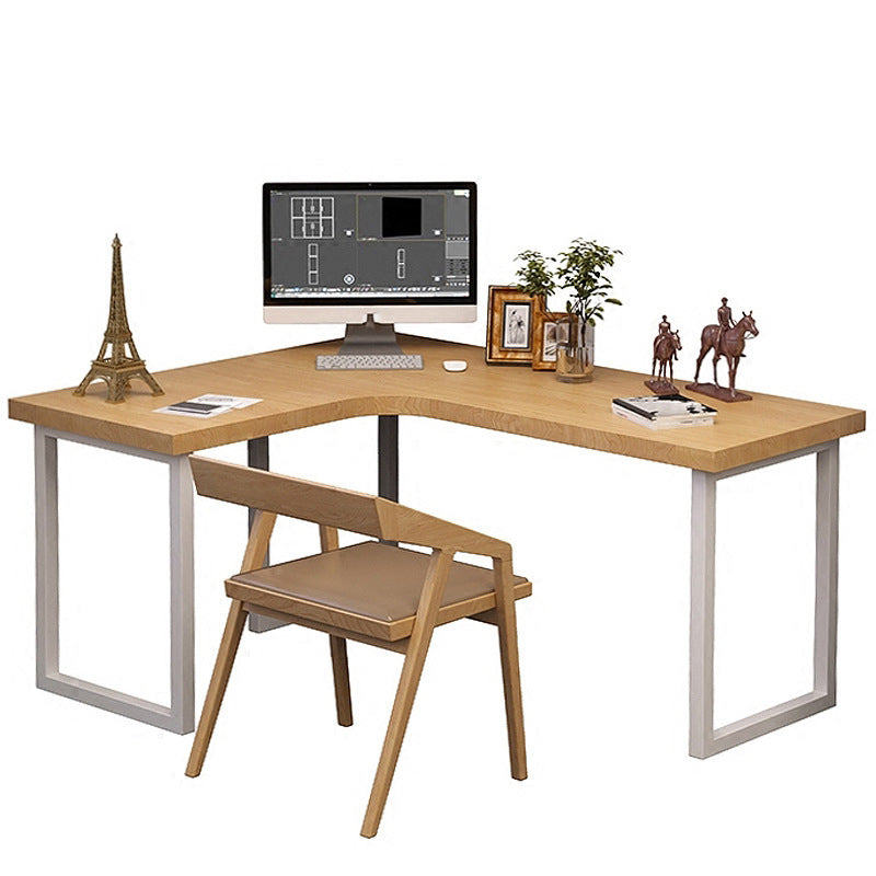 Industrial L-Shape Writing Desk Natural Office Desk with Metal Legs