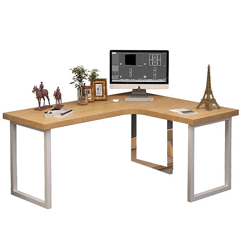 Industrial L-Shape Writing Desk Natural Office Desk with Metal Legs