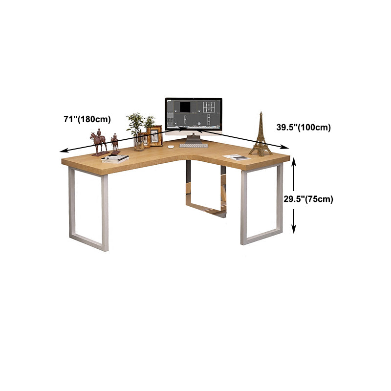 Industrial L-Shape Writing Desk Natural Office Desk with Metal Legs