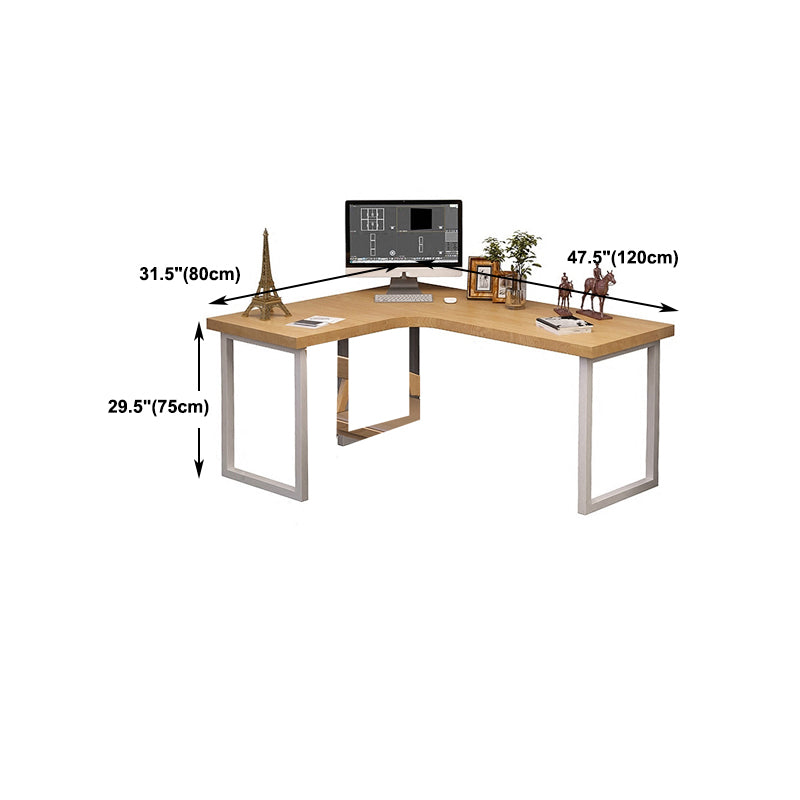 Industrial L-Shape Writing Desk Natural Office Desk with Metal Legs