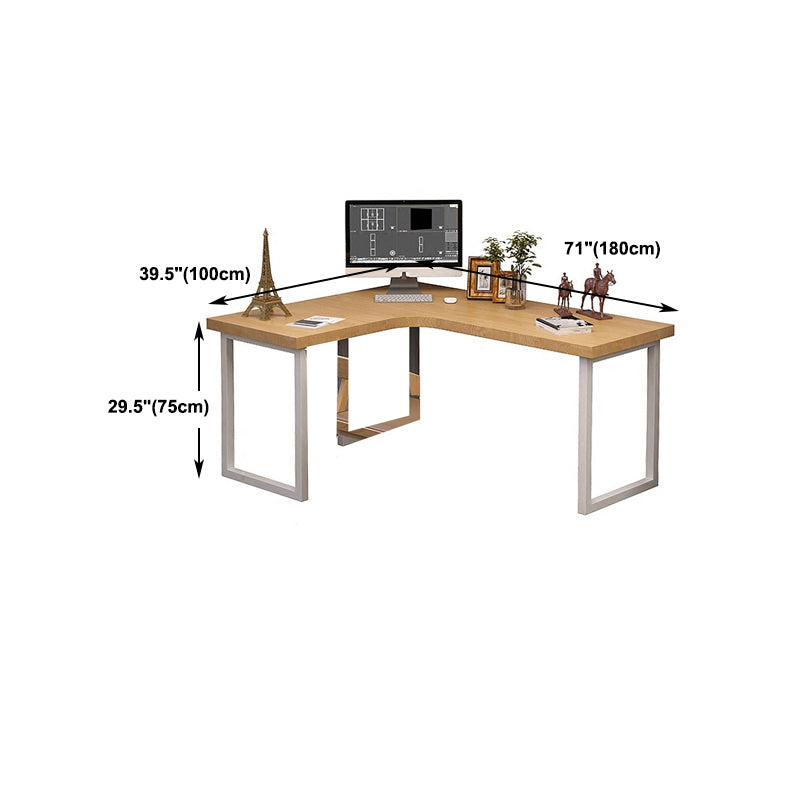 Industrial L-Shape Writing Desk Natural Office Desk with Metal Legs