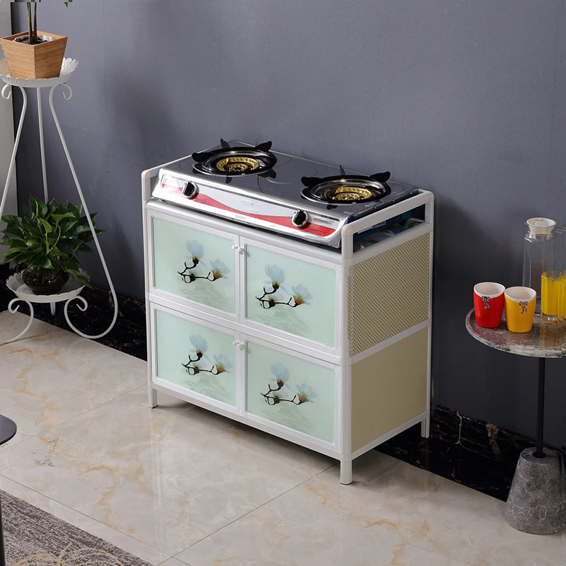 Contemporary Metal Sideboard with Glass Doors Kitchen Dining Server with Cabinets