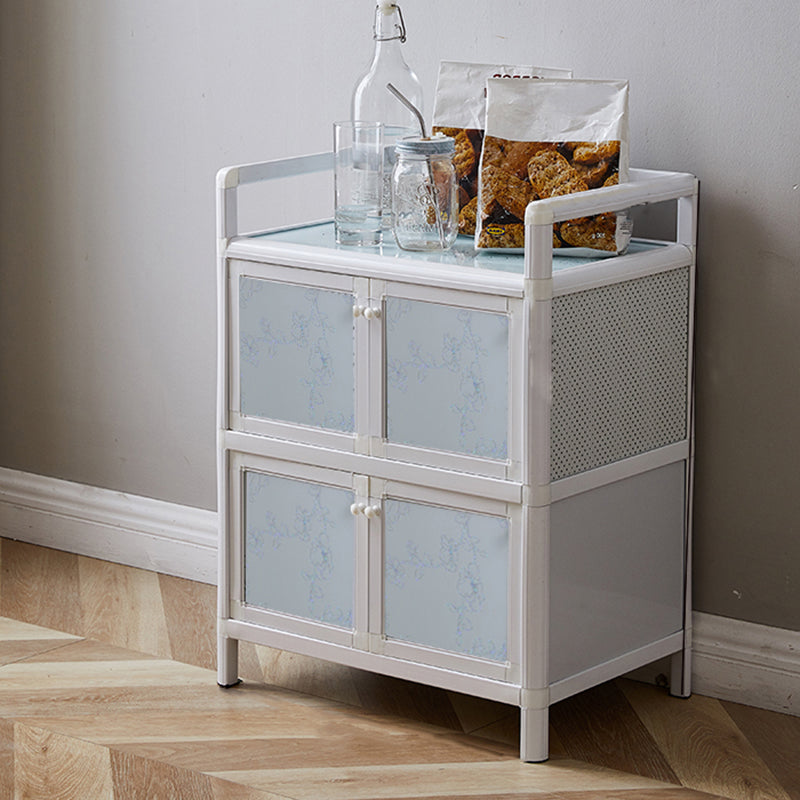 Contemporary Metal Sideboard with Glass Doors Kitchen Dining Server with Cabinets