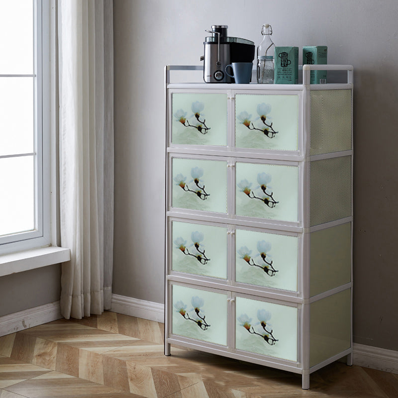 Contemporary Metal Sideboard with Glass Doors Kitchen Dining Server with Cabinets