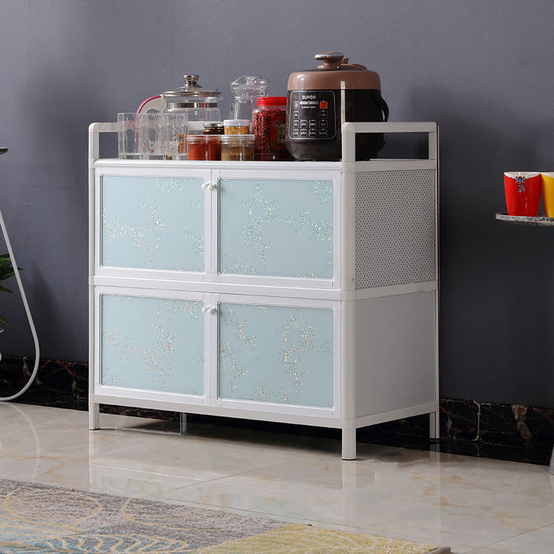 Contemporary Metal Sideboard with Glass Doors Kitchen Dining Server with Cabinets