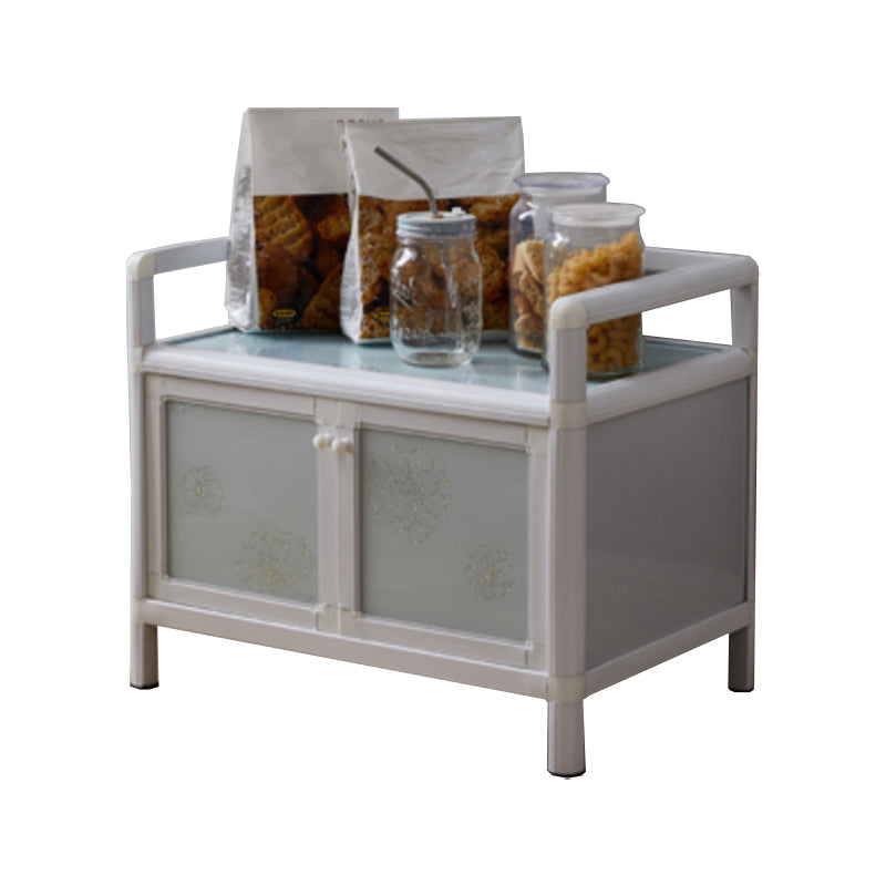 Contemporary Metal Sideboard with Glass Doors Kitchen Dining Server with Cabinets