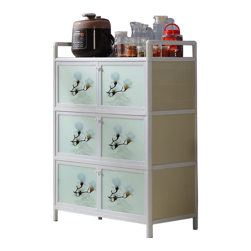 Contemporary Metal Sideboard with Glass Doors Kitchen Dining Server with Cabinets