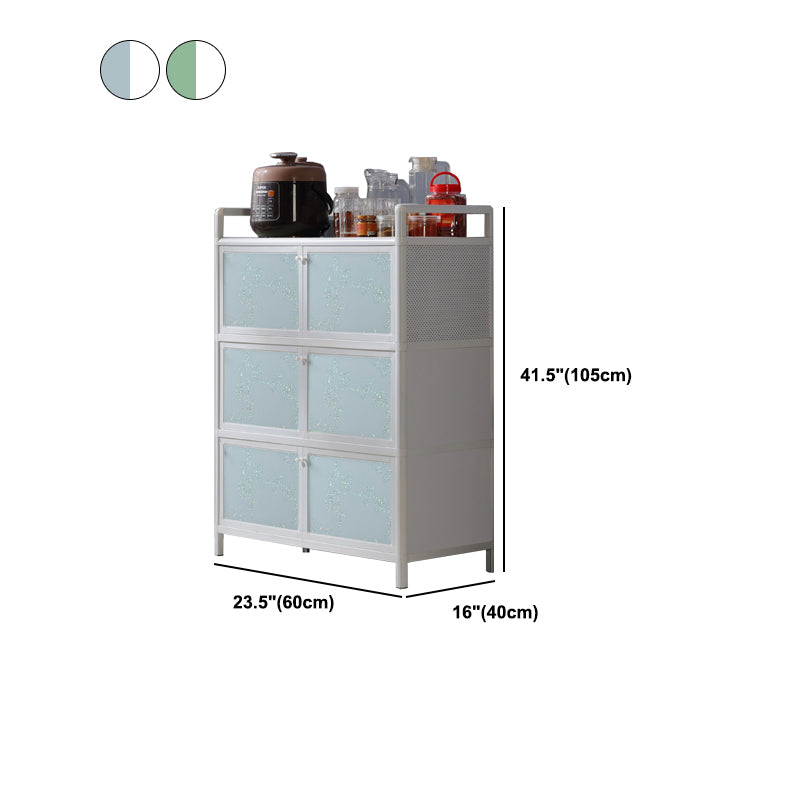 Contemporary Metal Sideboard with Glass Doors Kitchen Dining Server with Cabinets