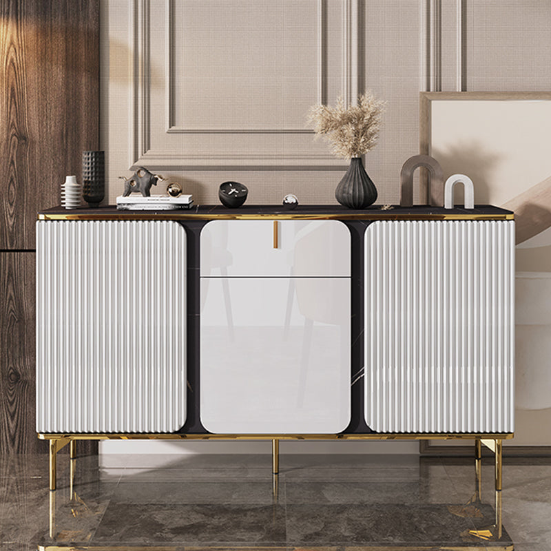 Glam Sideboard Table with Drawer Stone and Wood Buffet Sideboard