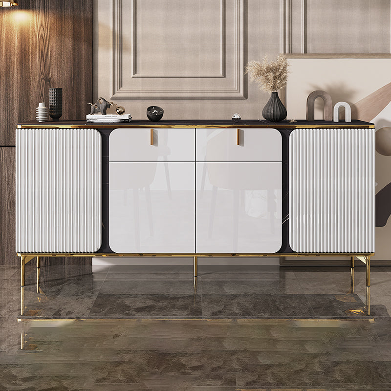 Glam Sideboard Table with Drawer Stone and Wood Buffet Sideboard