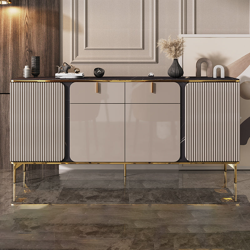 Glam Sideboard Table with Drawer Stone and Wood Buffet Sideboard