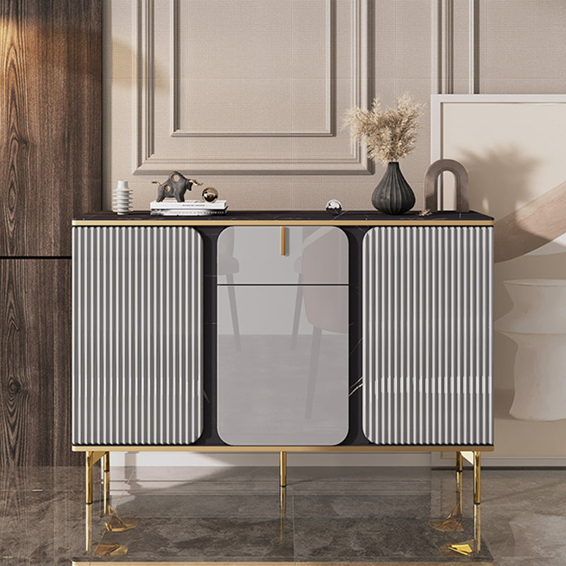 Glam Sideboard Table with Drawer Stone and Wood Buffet Sideboard