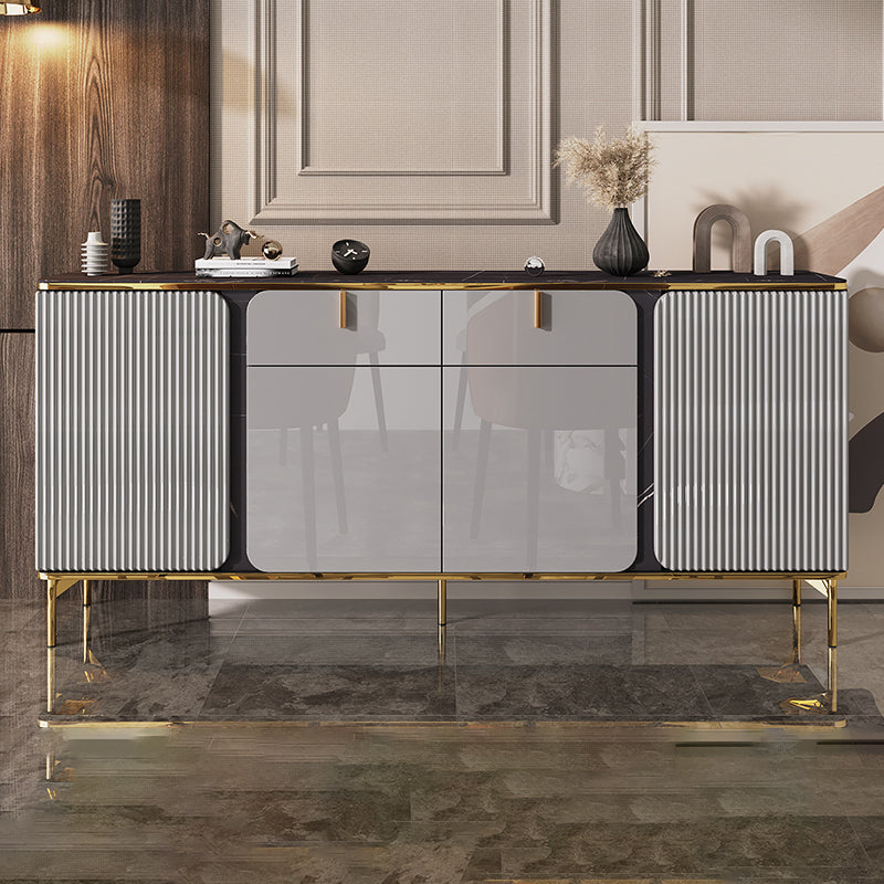 Glam Sideboard Table with Drawer Stone and Wood Buffet Sideboard