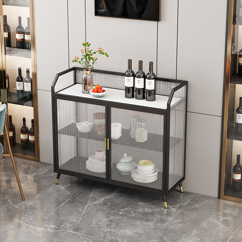 Modern Sideboard with 2 Glass Doors Metal Dining Server with 4 Legs