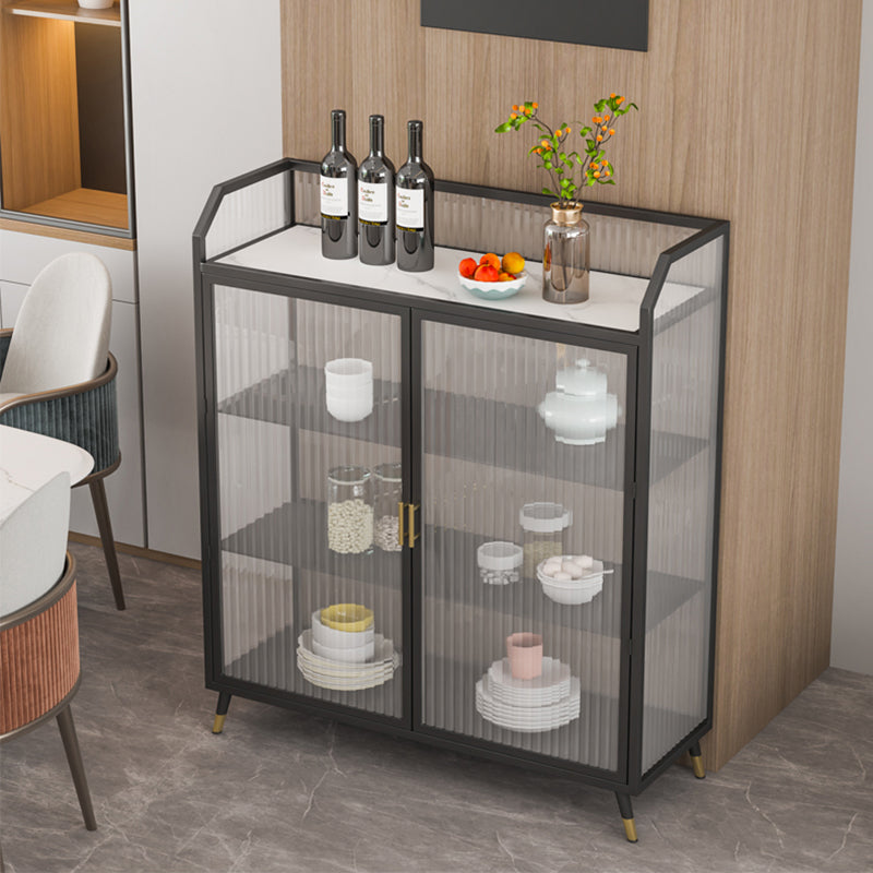 Modern Sideboard with 2 Glass Doors Metal Dining Server with 4 Legs