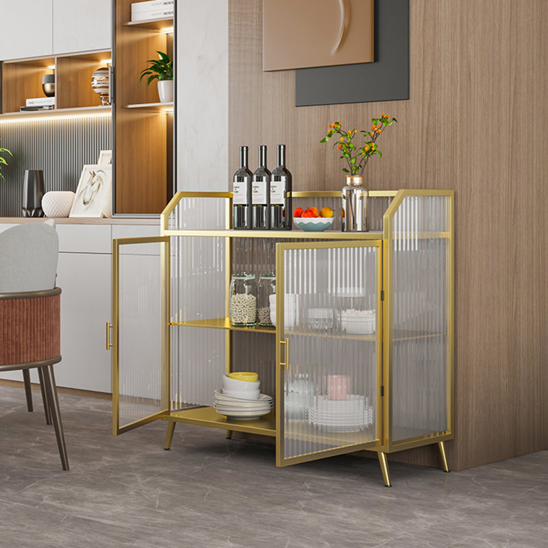 Modern Sideboard with 2 Glass Doors Metal Dining Server with 4 Legs