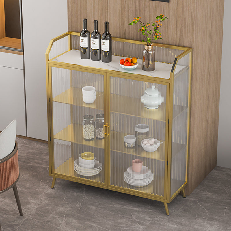 Modern Sideboard with 2 Glass Doors Metal Dining Server with 4 Legs