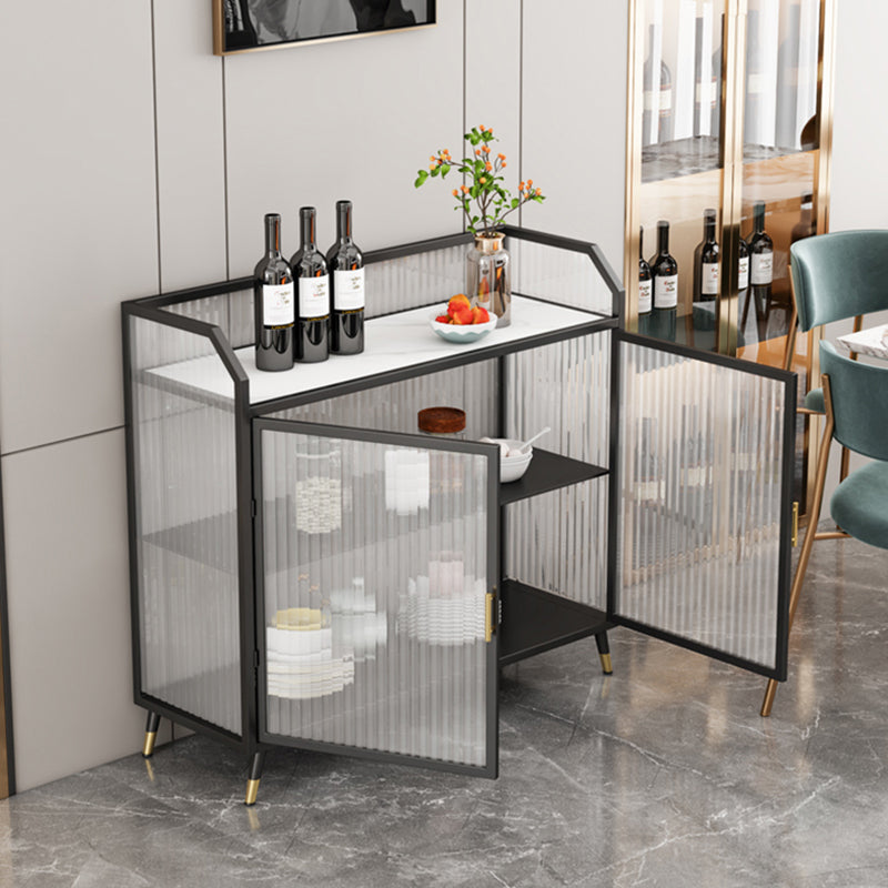 Modern Sideboard with 2 Glass Doors Metal Dining Server with 4 Legs