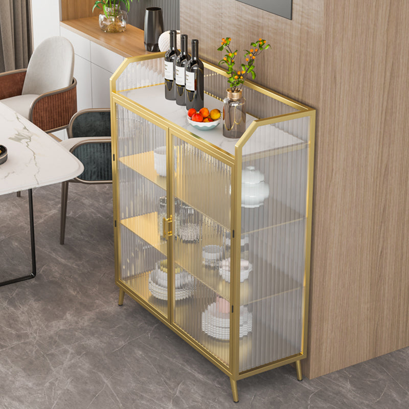 Modern Sideboard with 2 Glass Doors Metal Dining Server with 4 Legs