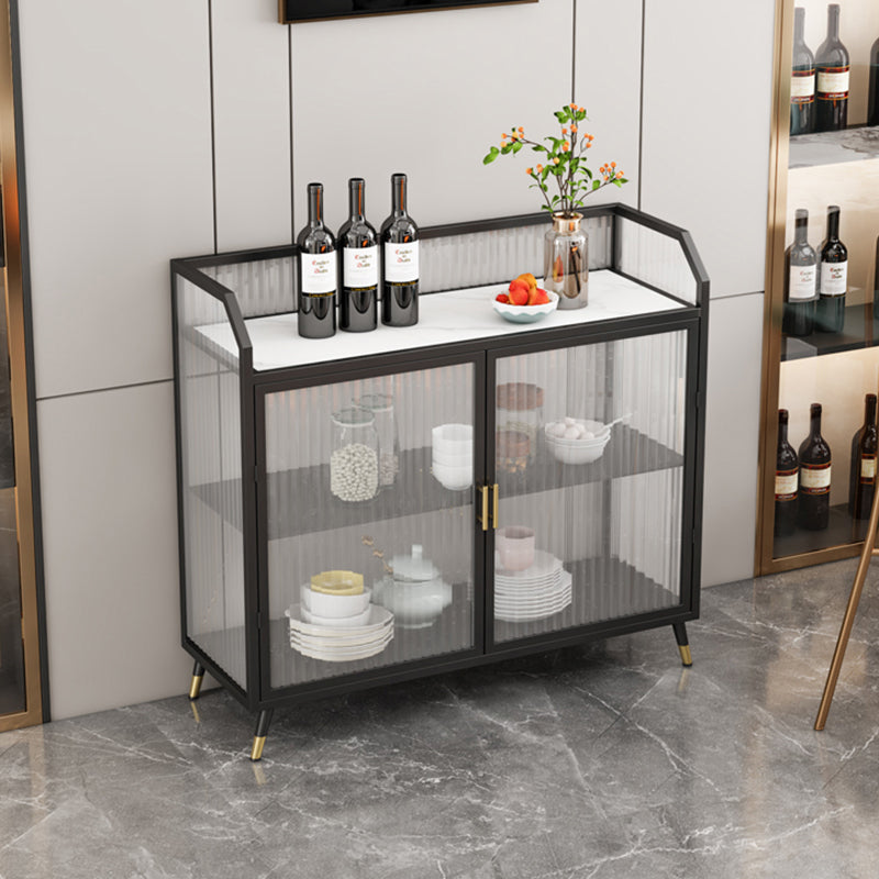 Modern Sideboard with 2 Glass Doors Metal Dining Server with 4 Legs