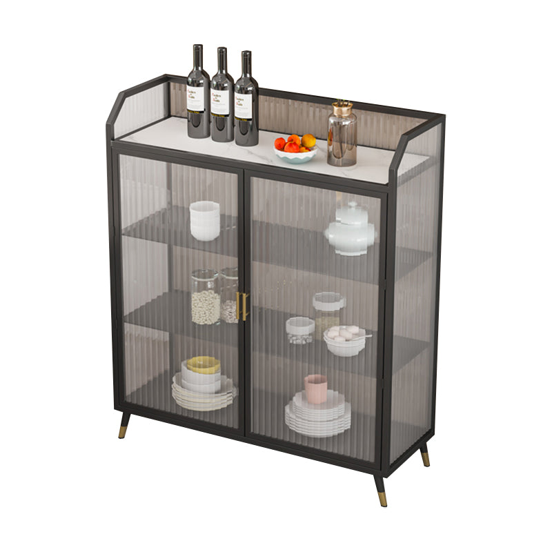 Modern Sideboard with 2 Glass Doors Metal Dining Server with 4 Legs