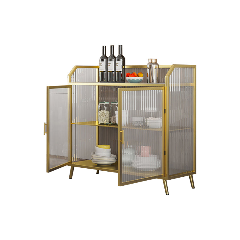 Modern Sideboard with 2 Glass Doors Metal Dining Server with 4 Legs