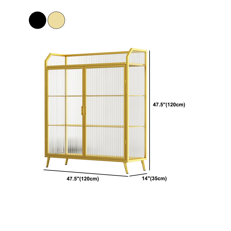 Modern Sideboard with 2 Glass Doors Metal Dining Server with 4 Legs