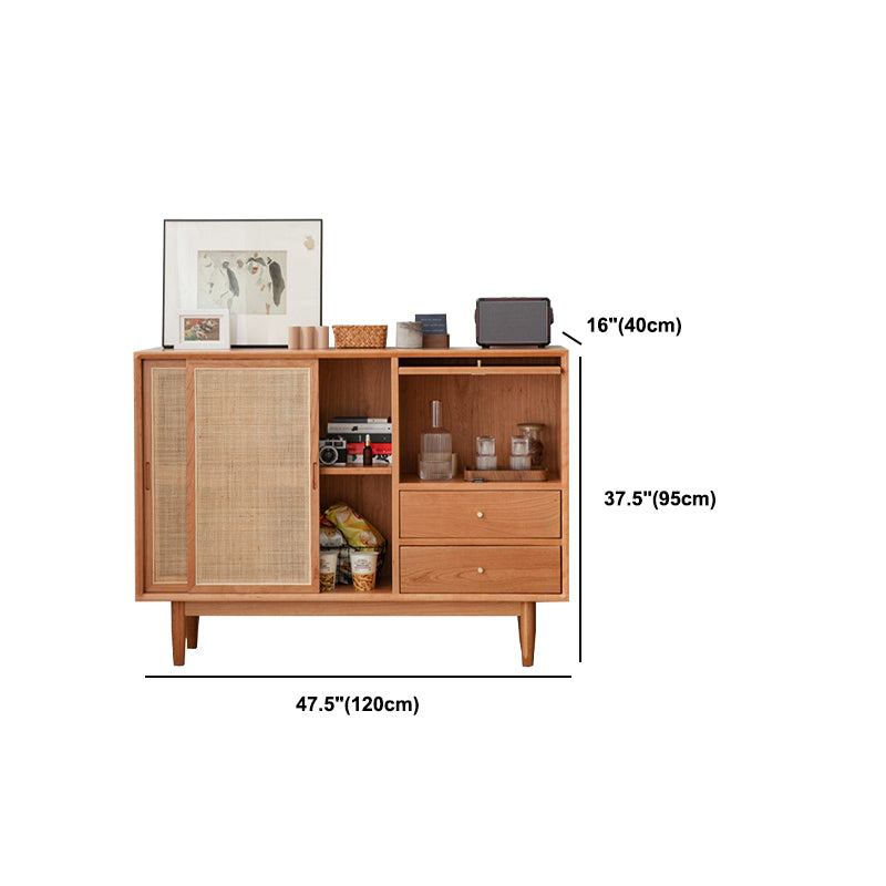 Modern Doors Sideboard Light Brown Pine Solid Wood Buffet Table with 2-Drawer