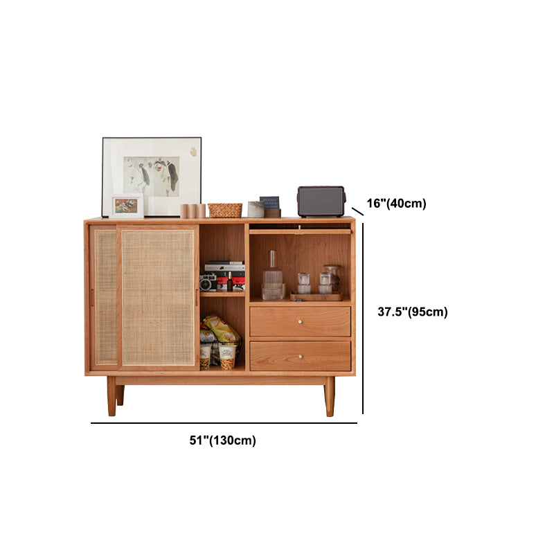 Modern Doors Sideboard Light Brown Pine Solid Wood Buffet Table with 2-Drawer