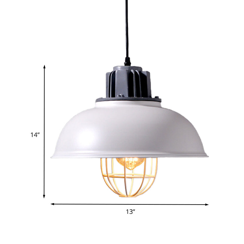 White Domed Drop Pendant Lamp Industrial Metal 1-Bulb Restaurant Ceiling Suspension Lamp