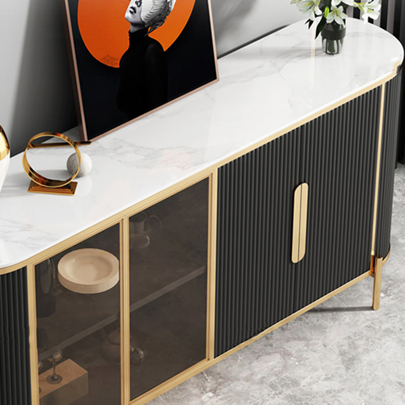 Glam Sideboard Engineer Wood and Stone Top Sideboard for Living Room