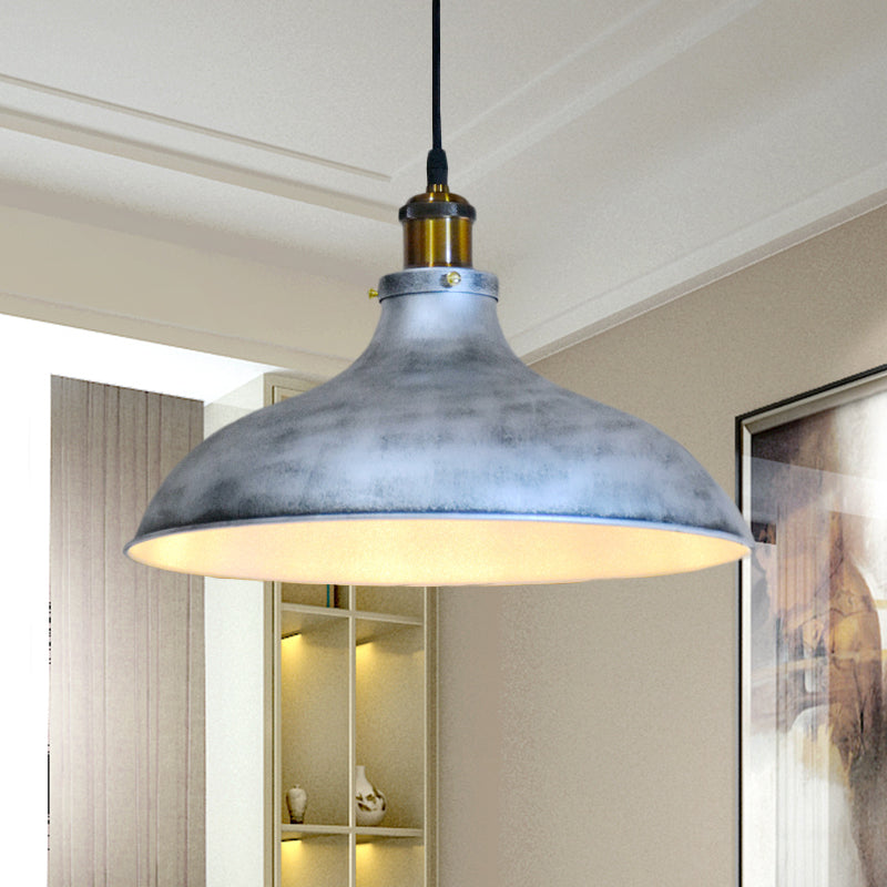 Éclairage simple Light Down Rustic salon suspendu plafonnier avec une nuance de grange en argent