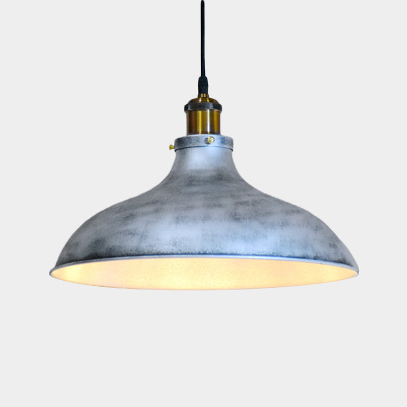 Single Light Down Lighting Rustic Living Room Hanging Ceiling Lamp with Barn Metal Shade in Silver