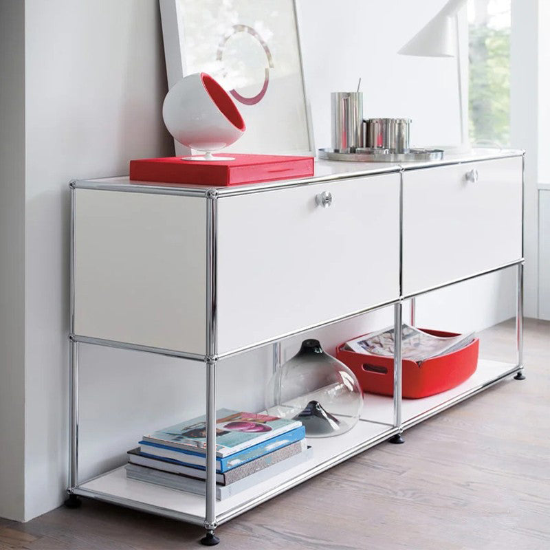 White Metal Sideboard with Drawers Modern Indoor Dining Buffet