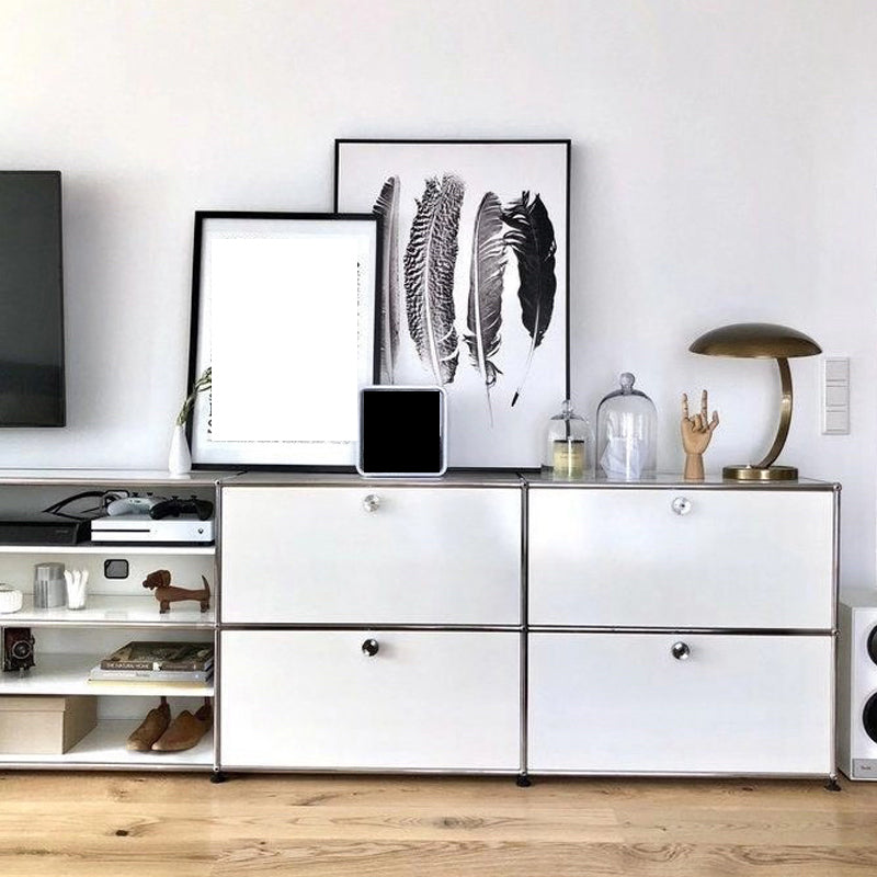 White Metal Sideboard with Drawers Modern Indoor Dining Buffet