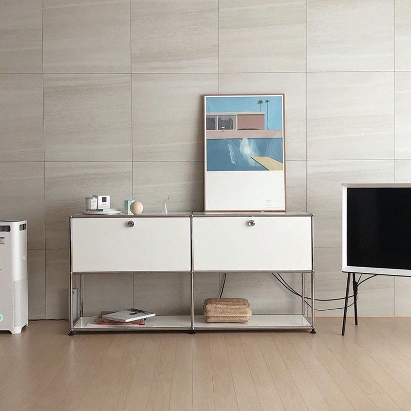 White Metal Sideboard with Drawers Modern Indoor Dining Buffet