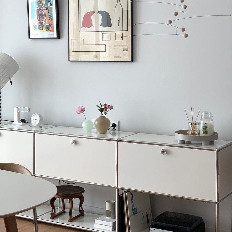 White Metal Sideboard with Drawers Modern Indoor Dining Buffet