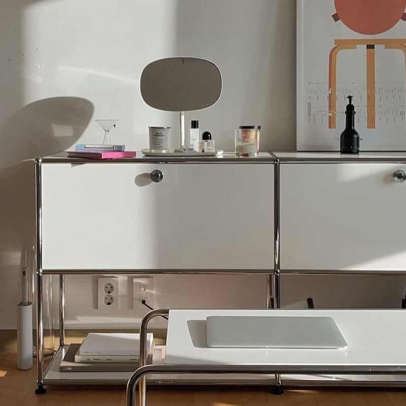 White Metal Sideboard with Drawers Modern Indoor Dining Buffet