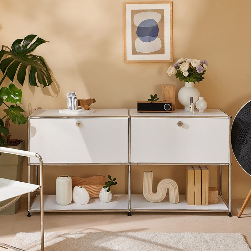 White Metal Sideboard with Drawers Modern Indoor Dining Buffet