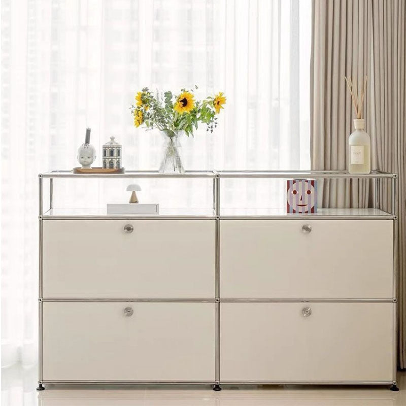 White Metal Sideboard with Drawers Modern Indoor Dining Buffet