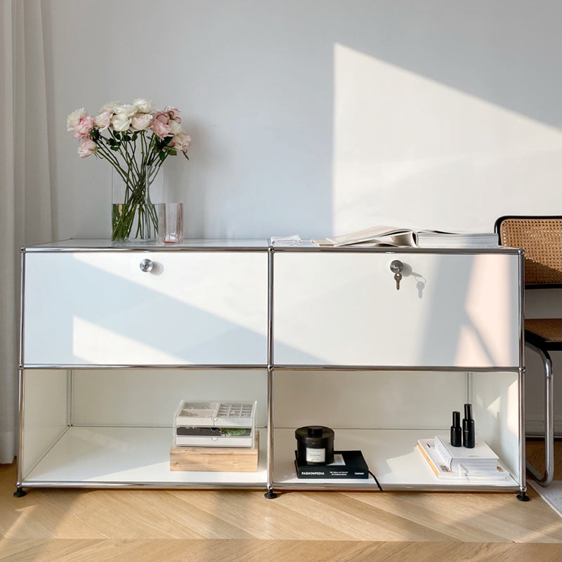 White Metal Sideboard with Drawers Modern Indoor Dining Buffet