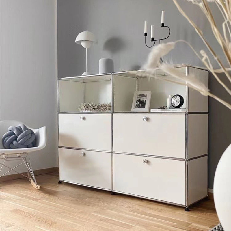 White Metal Sideboard with Drawers Modern Indoor Dining Buffet