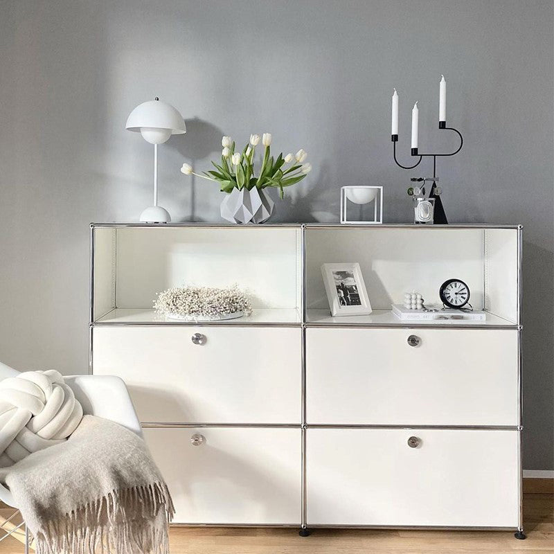 White Metal Sideboard with Drawers Modern Indoor Dining Buffet