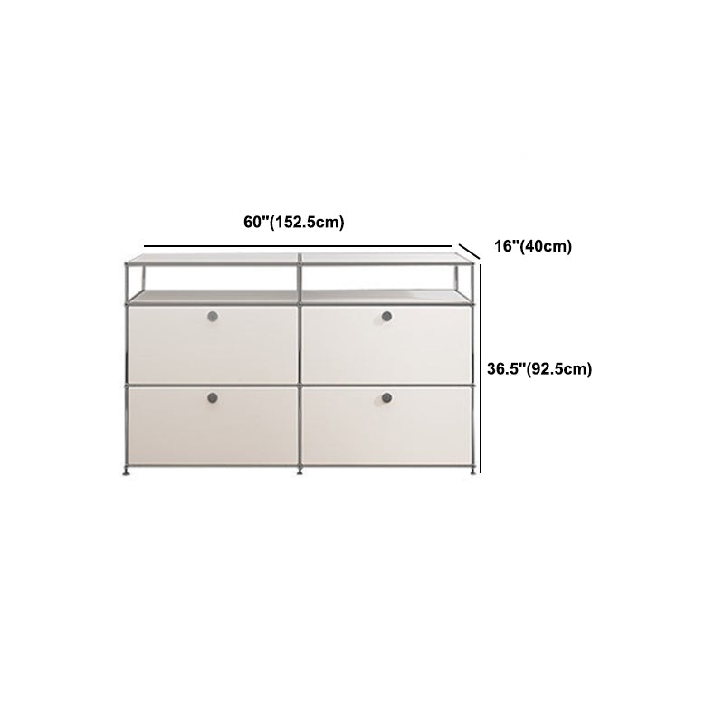 White Metal Sideboard with Drawers Modern Indoor Dining Buffet