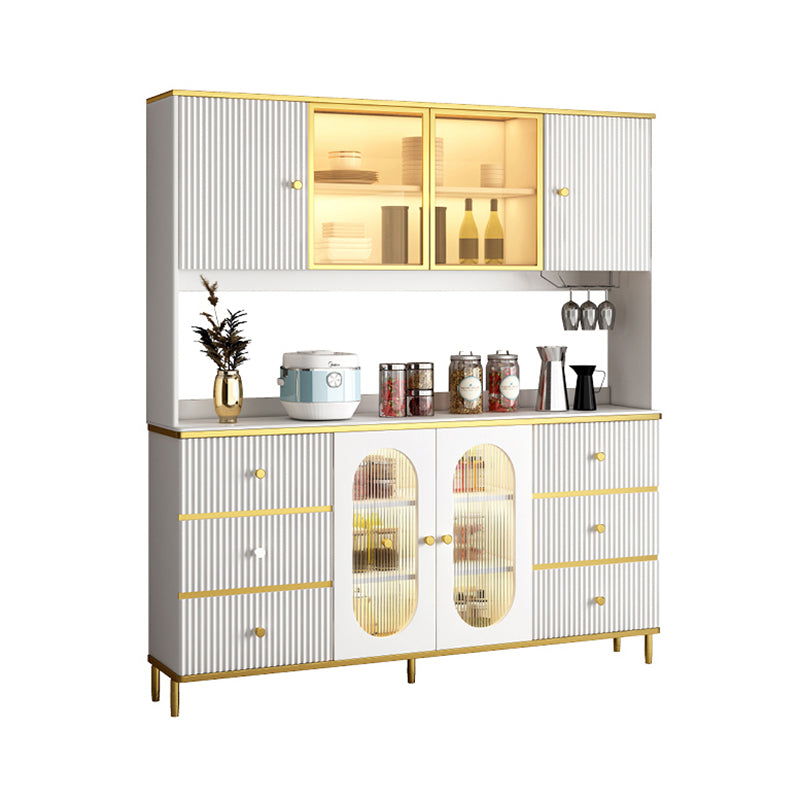 White Glam Stone Sideboard Wood Frame Sideboard with Gold Legs