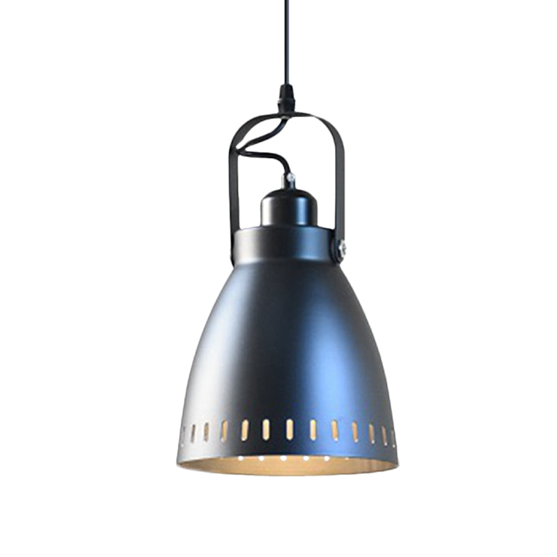 1-Bulb hängende Leuchte Industrie kleine Bell-Metallic-Drop-Anhängerlampe in Schwarz mit Griff