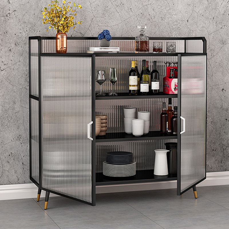 Contemporary Dining Server for Living Room Polished Finish Sideboard with Metal Legs